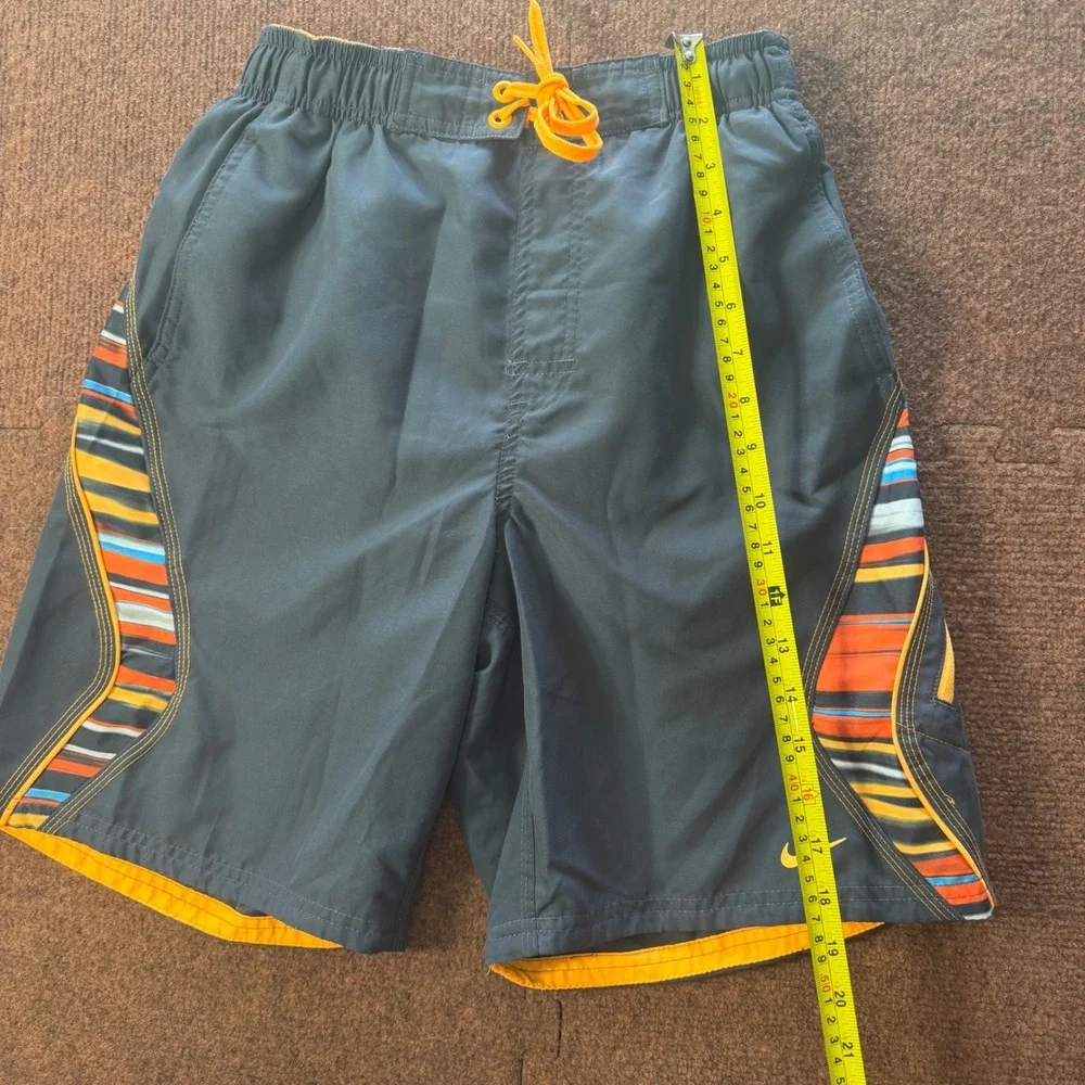 Nike Mens Swim Trunks Small Black Orange Striped Board Shorts Mesh Lined A+ beac